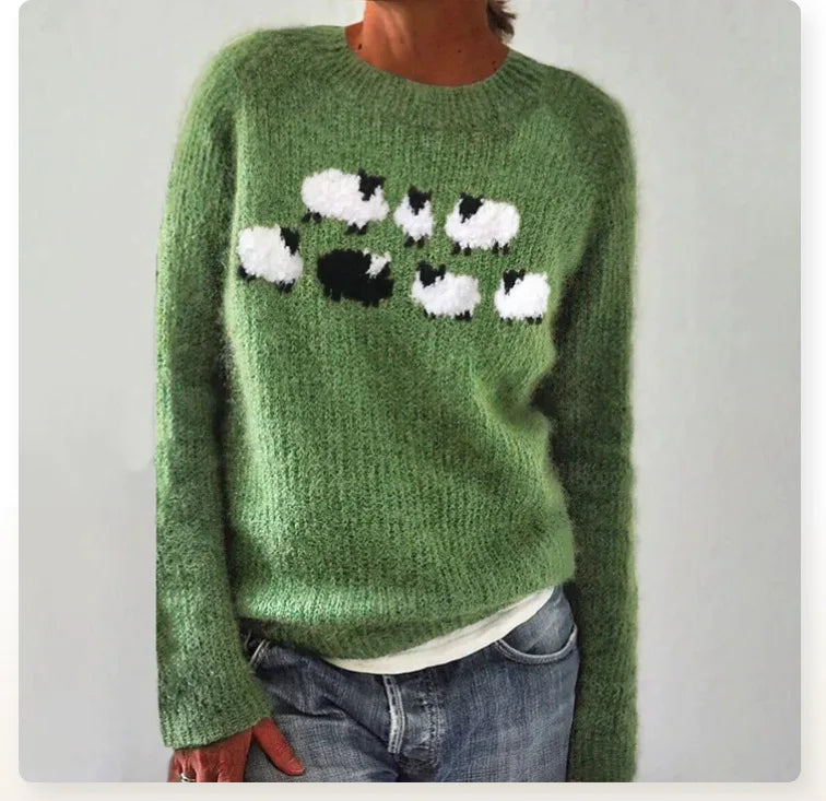 Bianca | Grey Jumper with Sheep Motif | Elina Dublin