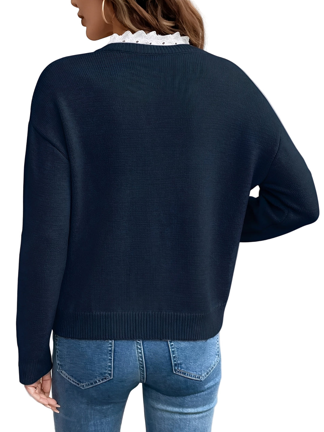 Celine - Chic Knit Sweater with Elegant Lace Collar | Elina Dublin