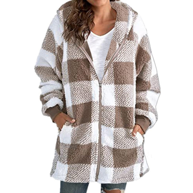 ARABELLA™ - Plaid Fleece Long Sleeve Hooded Coat | Elina Dublin