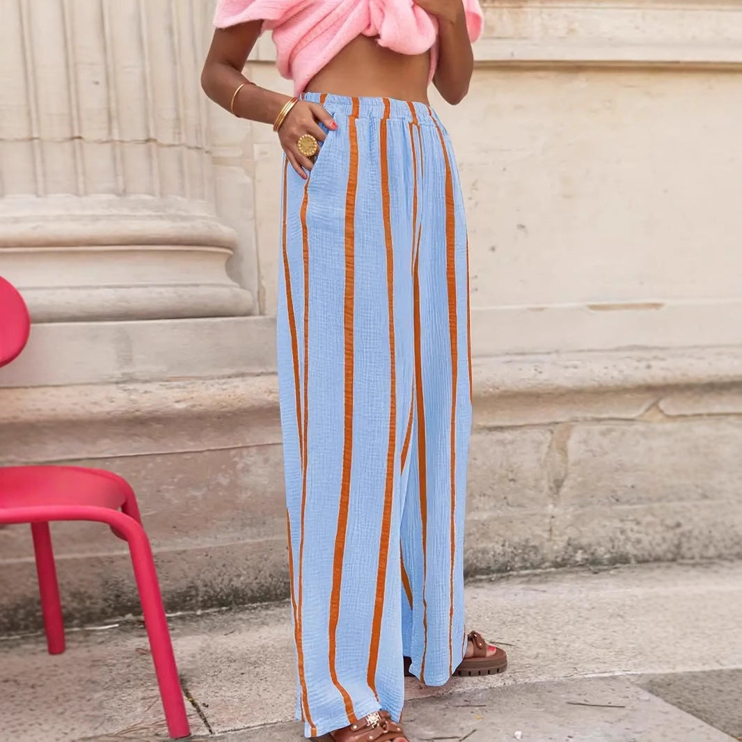CHARO™ – Comfy Striped Wide-Leg Lounge Trousers | Elina Dublin