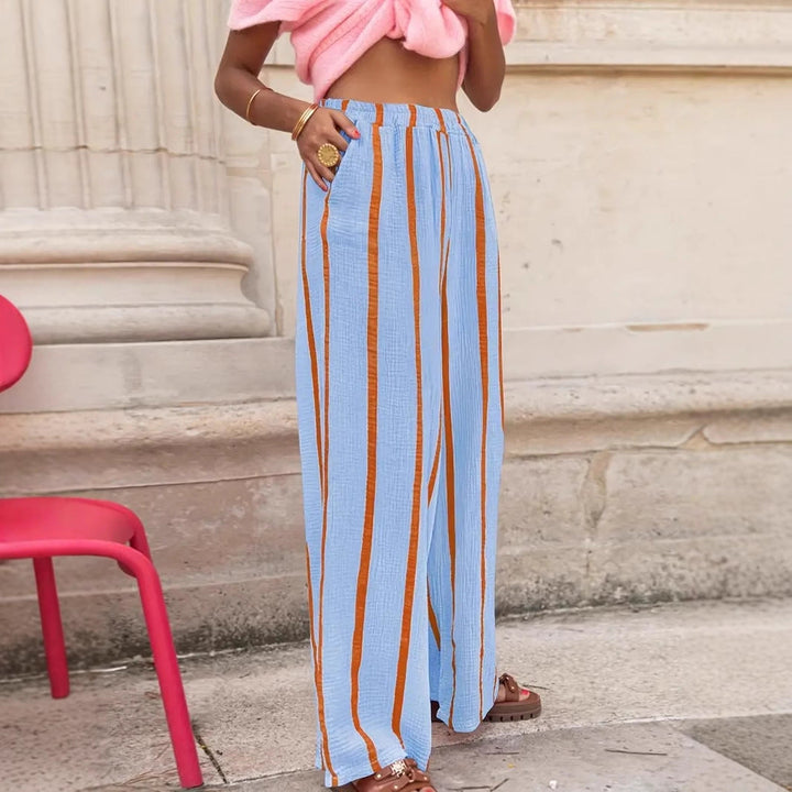 CHARO™ – Comfy Striped Wide-Leg Lounge Trousers | Elina Dublin