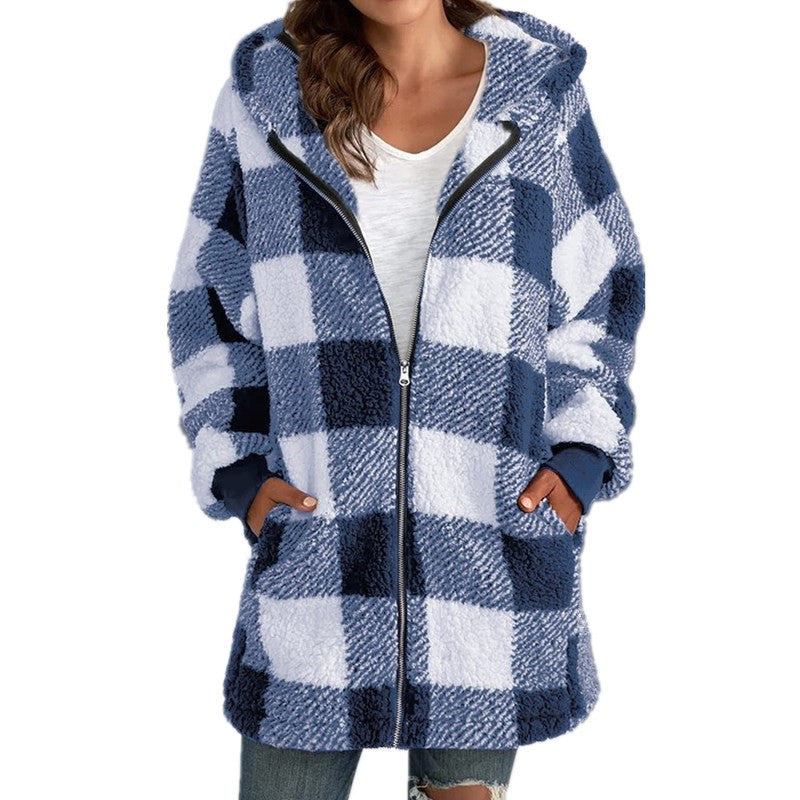 ARABELLA™ - Plaid Fleece Long Sleeve Hooded Coat | Elina Dublin