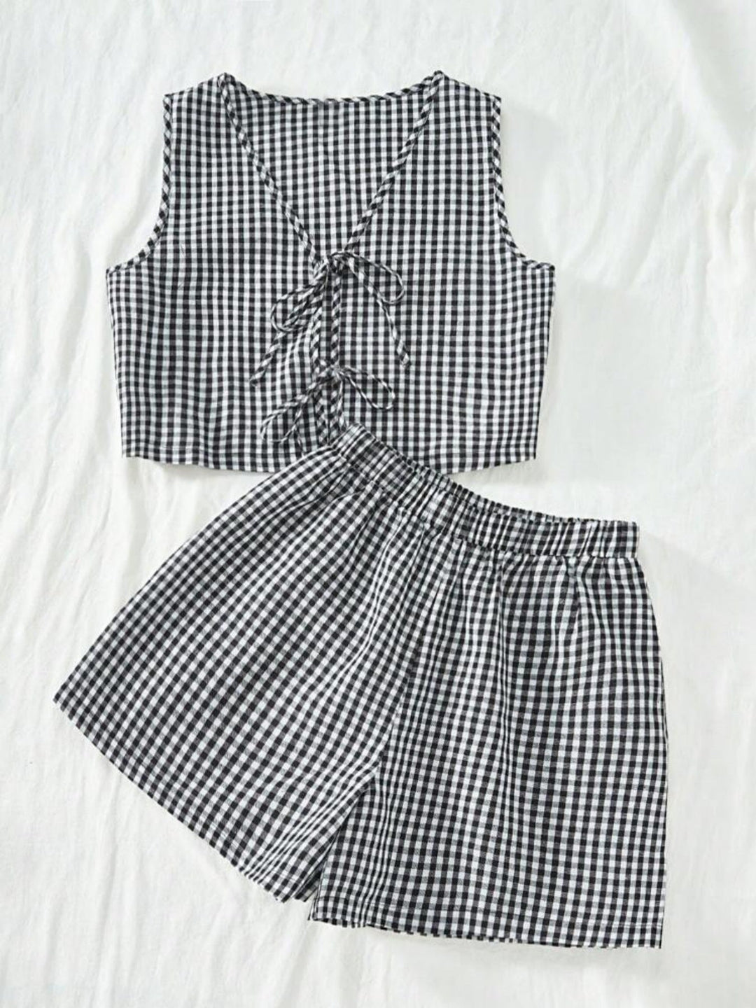 AMY™ – 2-Piece Plaid Striped Vest & High-Waisted Loose Shorts | Elina Dublin