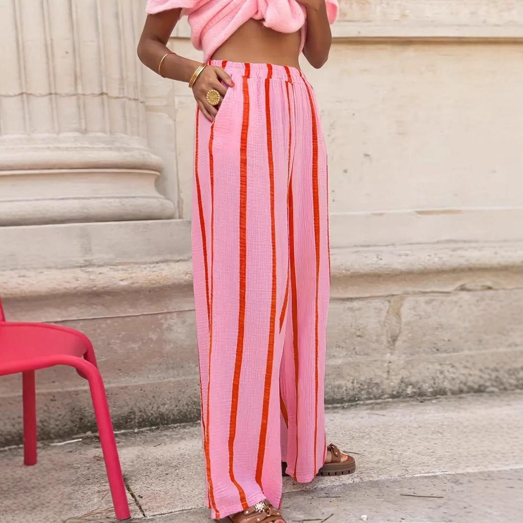 CHARO™ – Comfy Striped Wide-Leg Lounge Trousers | Elina Dublin