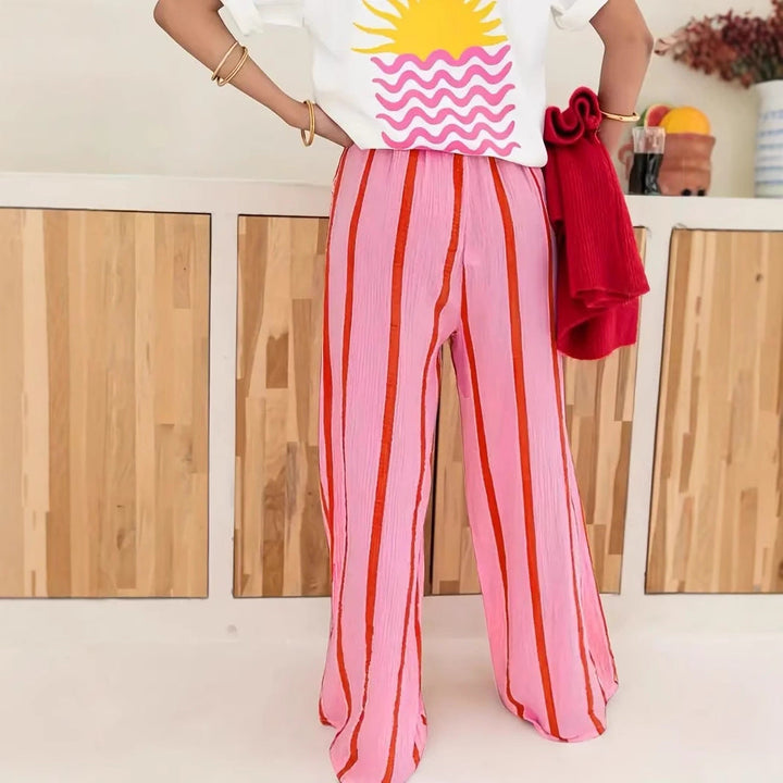 CHARO™ – Comfy Striped Wide-Leg Lounge Trousers | Elina Dublin