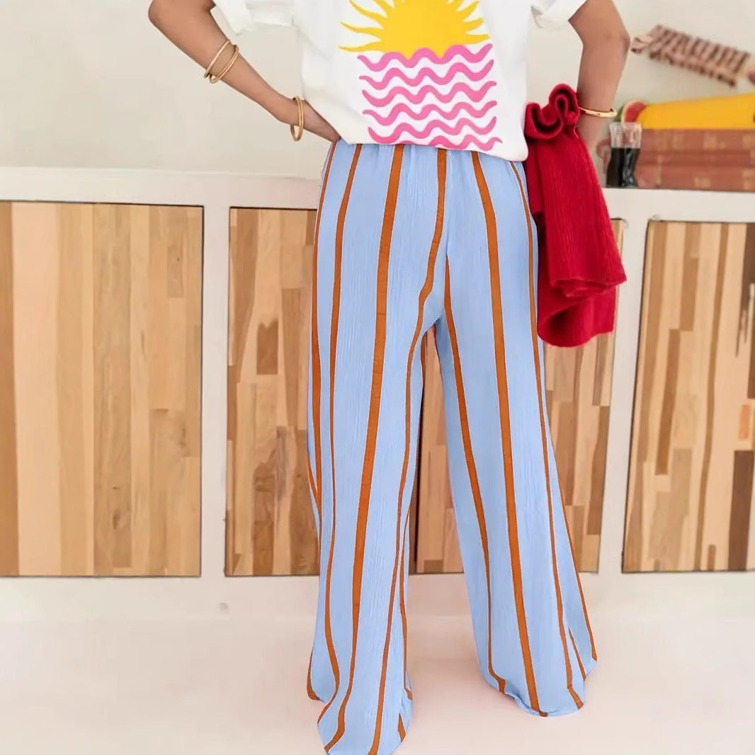 CHARO™ – Comfy Striped Wide-Leg Lounge Trousers | Elina Dublin