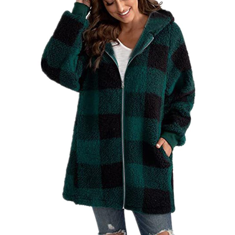 ARABELLA™ - Plaid Fleece Long Sleeve Hooded Coat | Elina Dublin