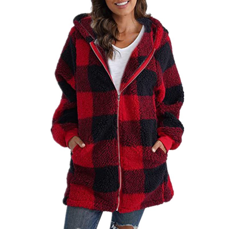 ARABELLA™ - Plaid Fleece Long Sleeve Hooded Coat | Elina Dublin
