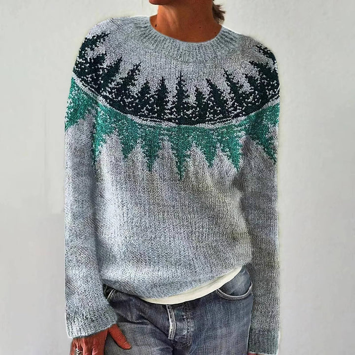 Svetlana | Blue Retro Jumper with Fir Tree Pattern | Elina Dublin