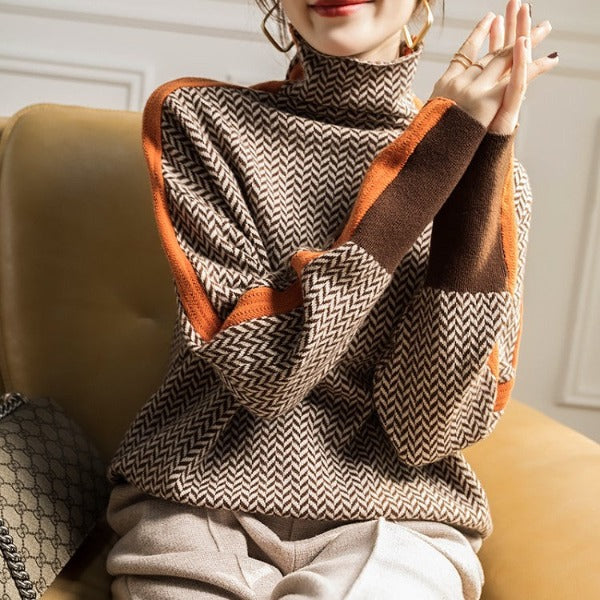 Clara™ | Contrast Stripe Turtleneck Sweater | Elina Dublin