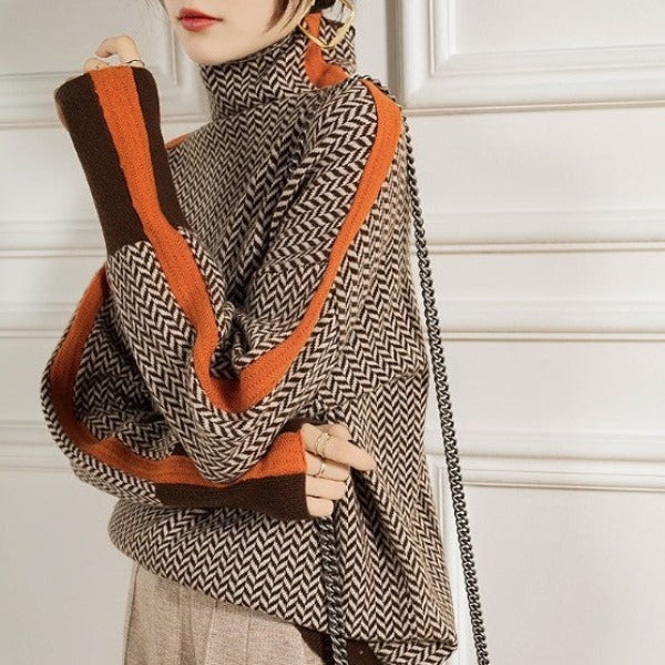 Beatriz - Turtleneck Sweater with Bold Contrast Stripes | Elina Dublin