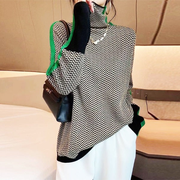 Clara™ | Contrast Stripe Turtleneck Sweater | Elina Dublin
