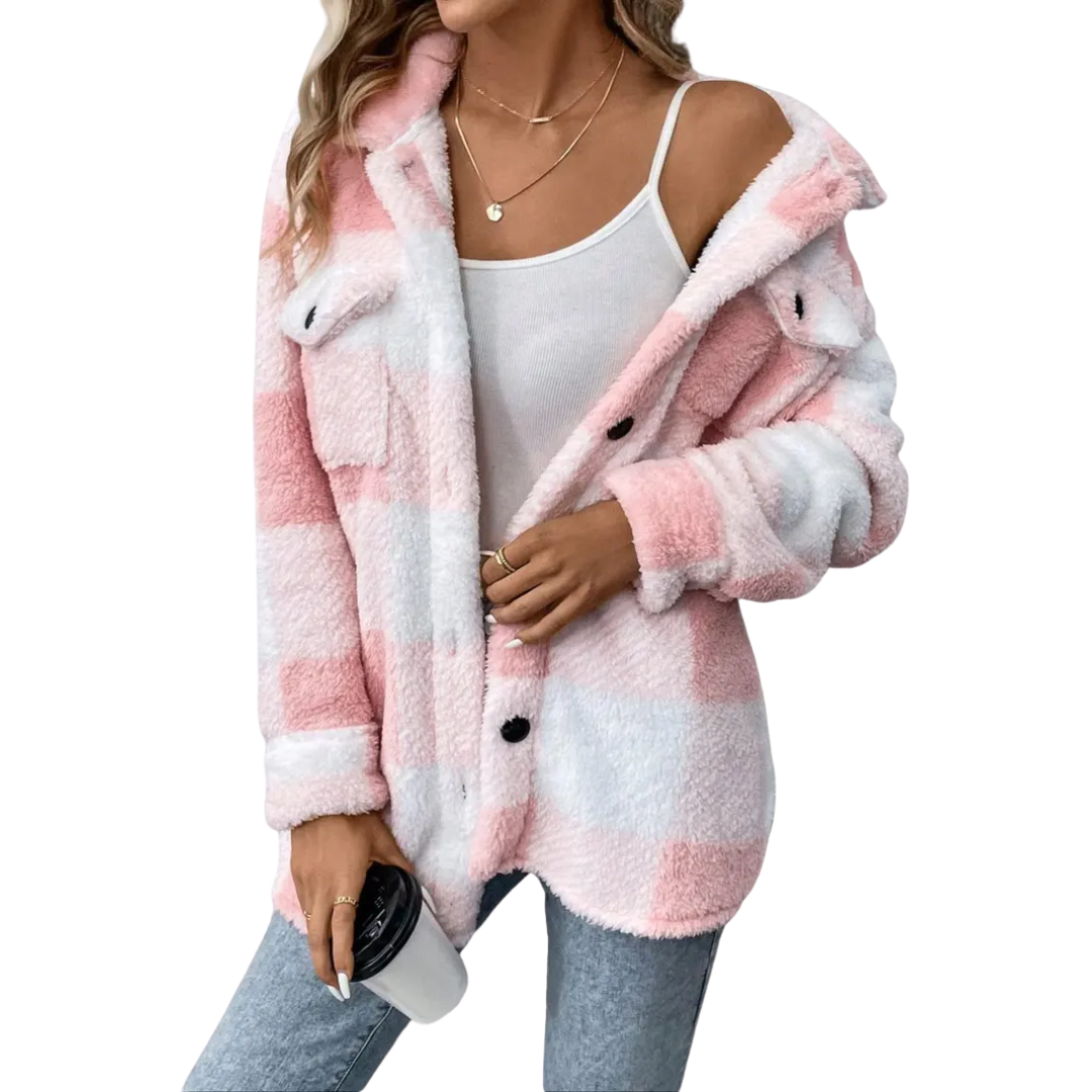 HALCYON™ – Cozy Plaid Fuzzy Button Coat Jacket | Elina Dublin