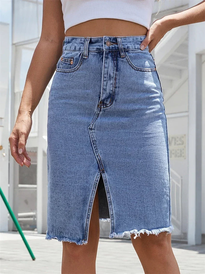 GISELE™ – Casual Slit Midi Denim Skirt | Elina Dublin