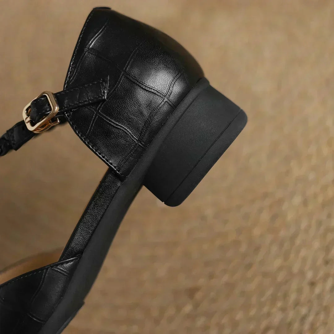 Greta – Classic Leather T-Bar Shoes with Braided Detail | Elina Dublin