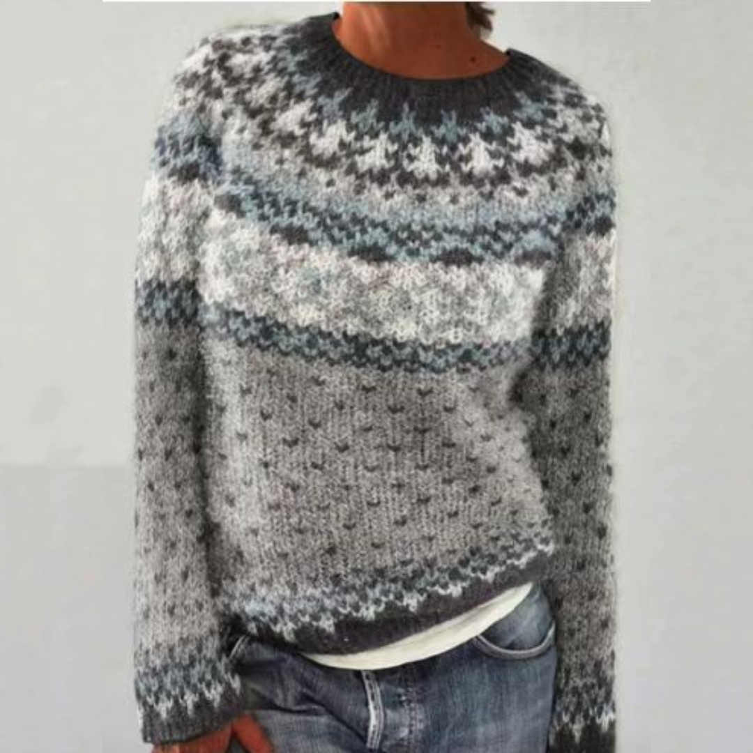 Kerstin | Grey-White Retro Jumper with Nordic Pattern | Elina Dublin