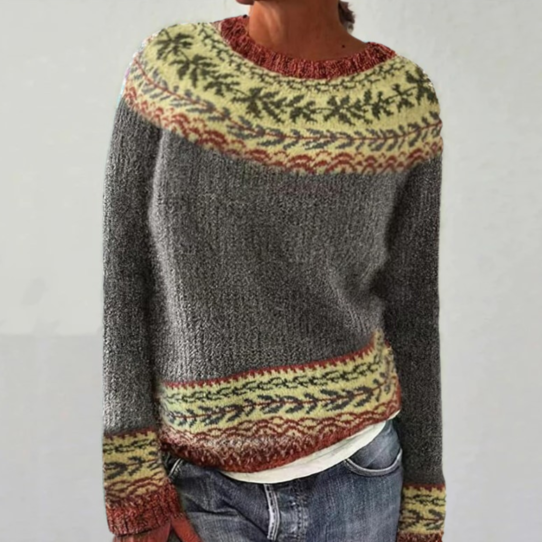 Ulli | Grey Retro Jumper with Border Pattern | Elina Dublin