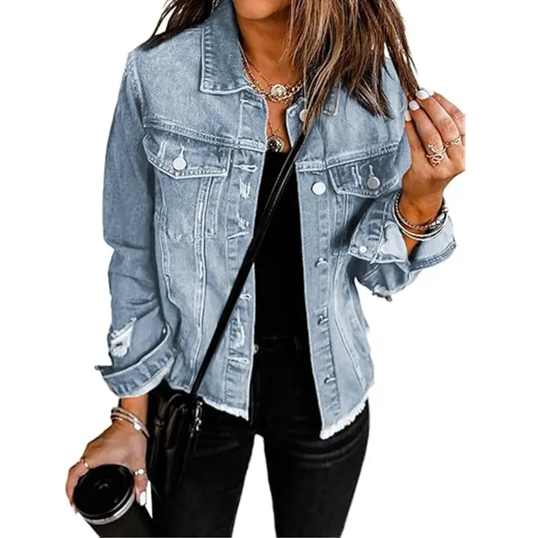 DENIM™ – Distressed Boyfriend Denim Jacket | Elina Dublin