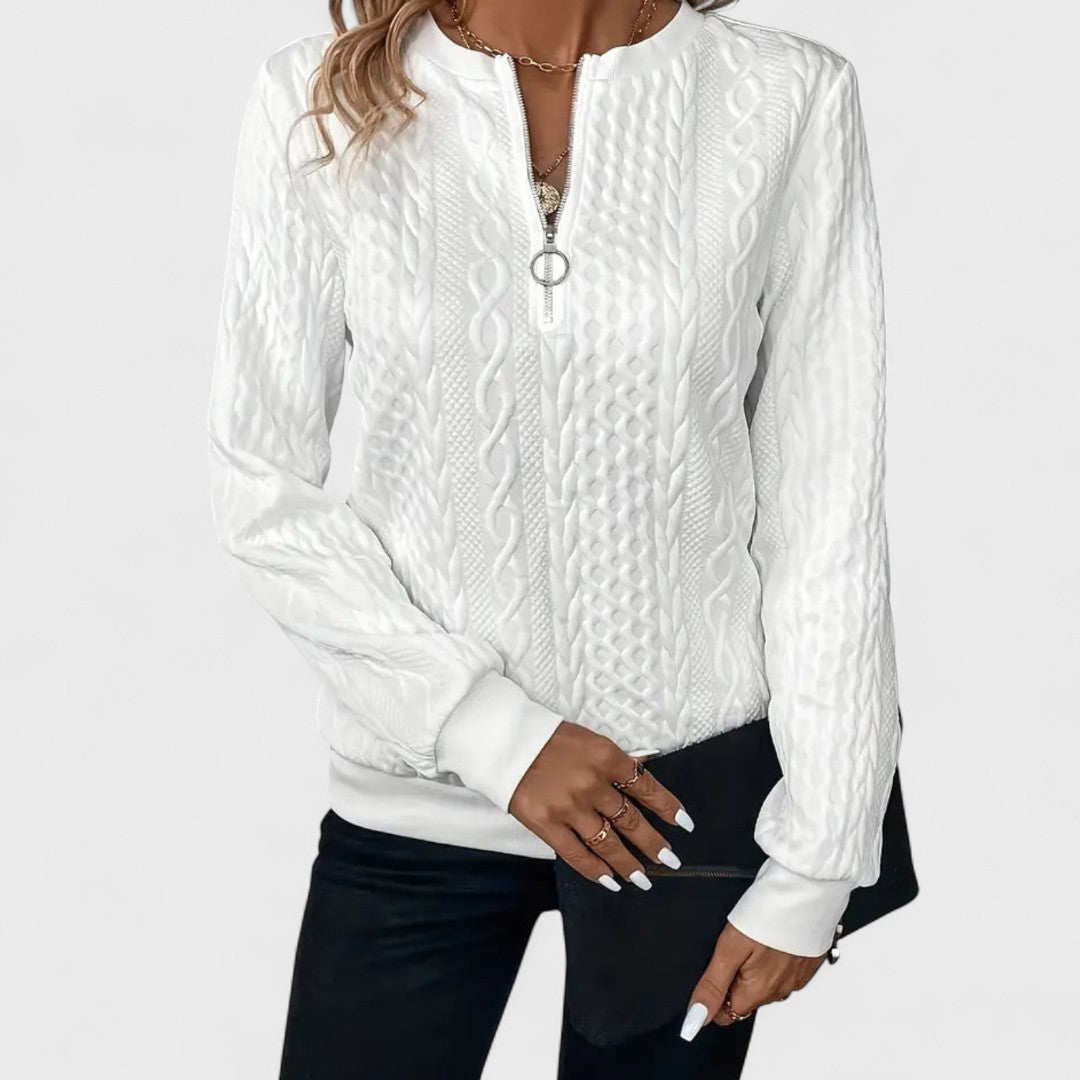 Minda - Women's Cable Knit Zip Sweater | Elina Dublin