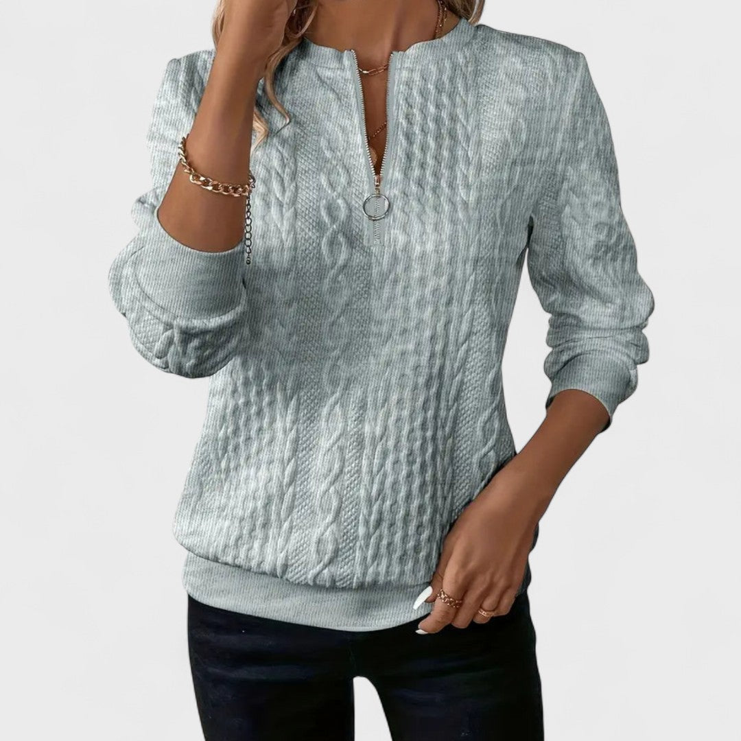 Minda - Women's Cable Knit Zip Sweater | Elina Dublin