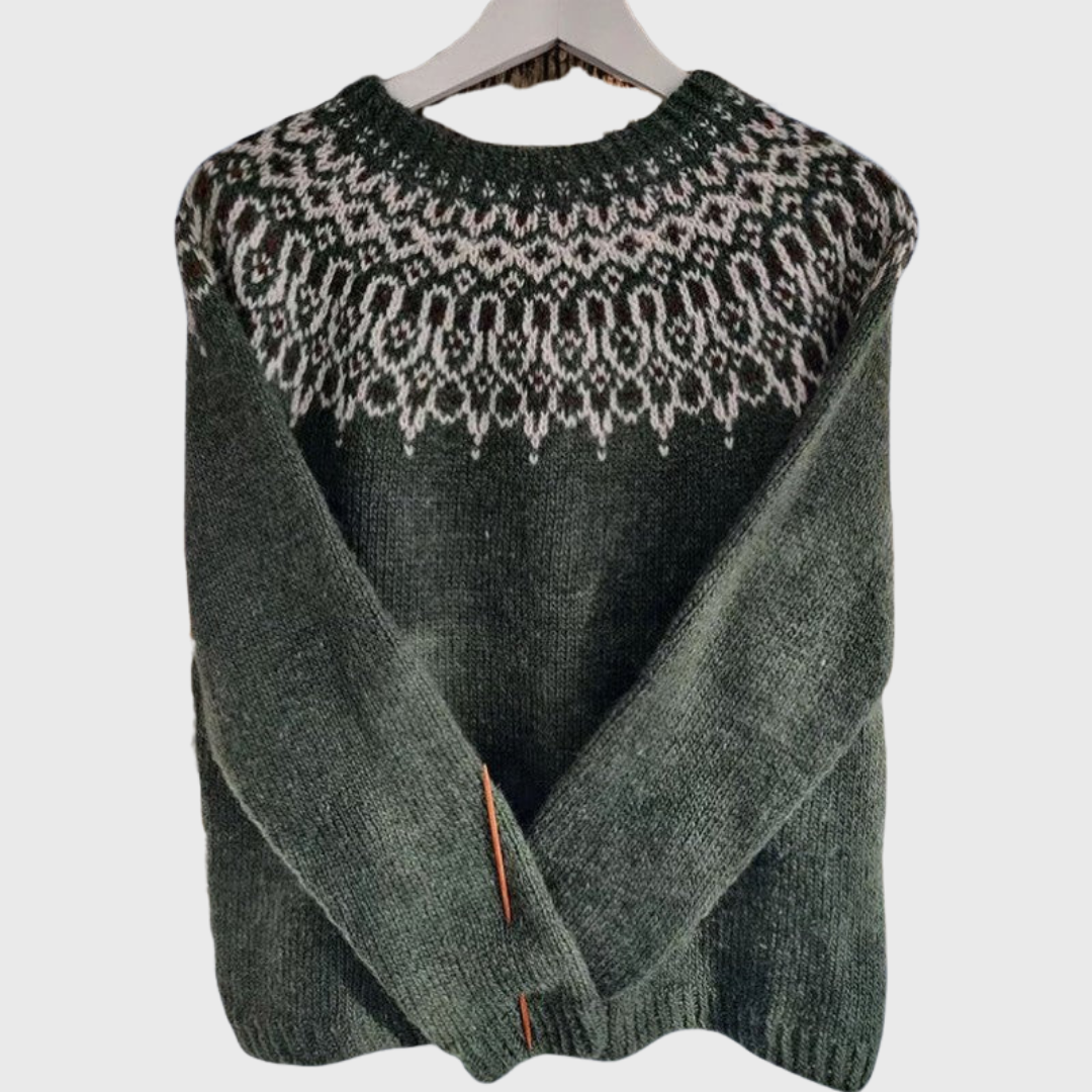 Winter Pine | Dark Green Jumper with Snowflake Pattern | Elina Dublin