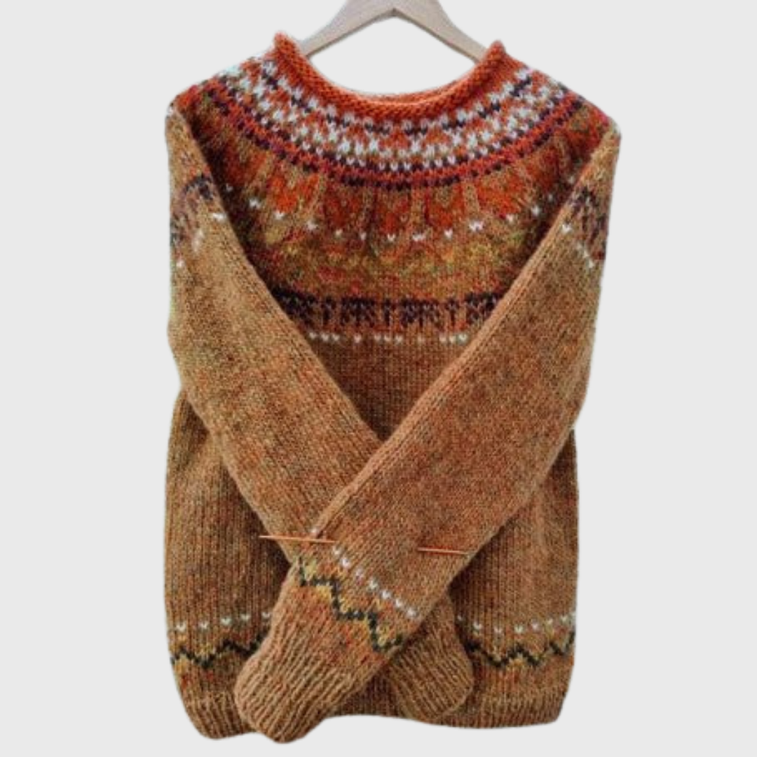 Terracotta Valley | Brown Jumper with Nordic Pattern | Elina Dublin