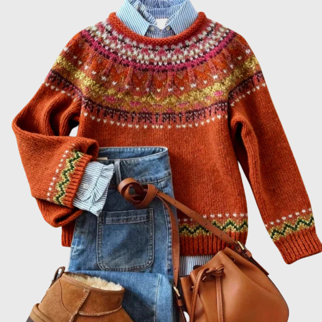 Simone | Rust Vintage Jumper with Nordic Pattern | Elina Dublin