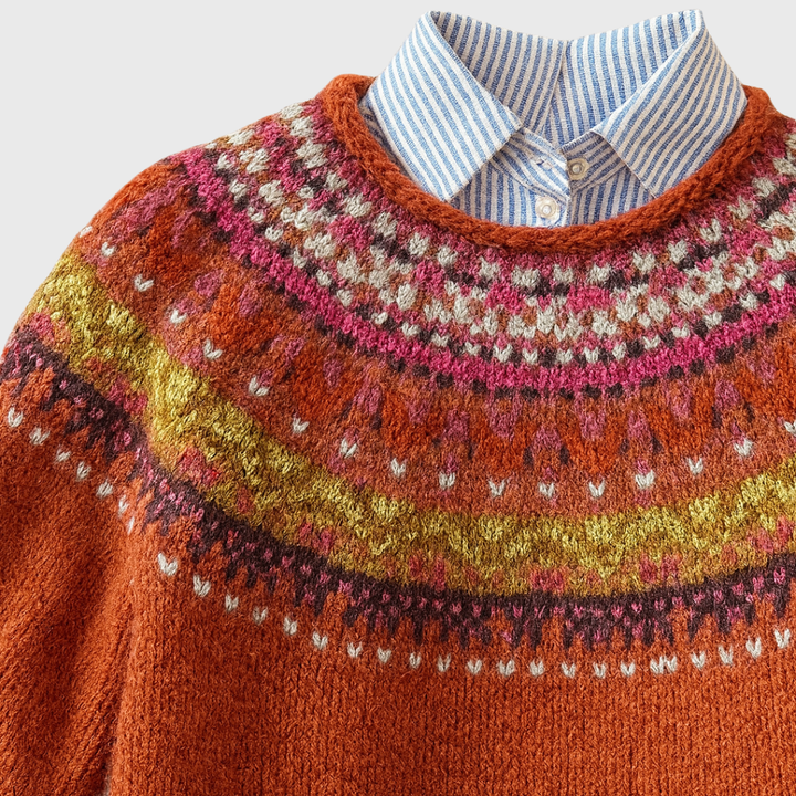 Simone | Rust Vintage Jumper with Nordic Pattern | Elina Dublin