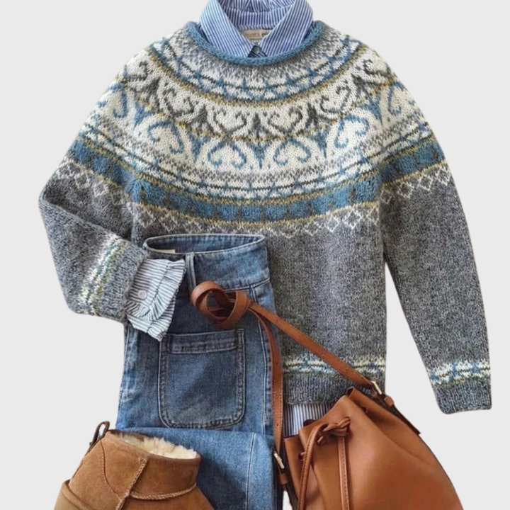 Lux | Light Grey Vintage Jumper with Nordic Pattern | Elina Dublin