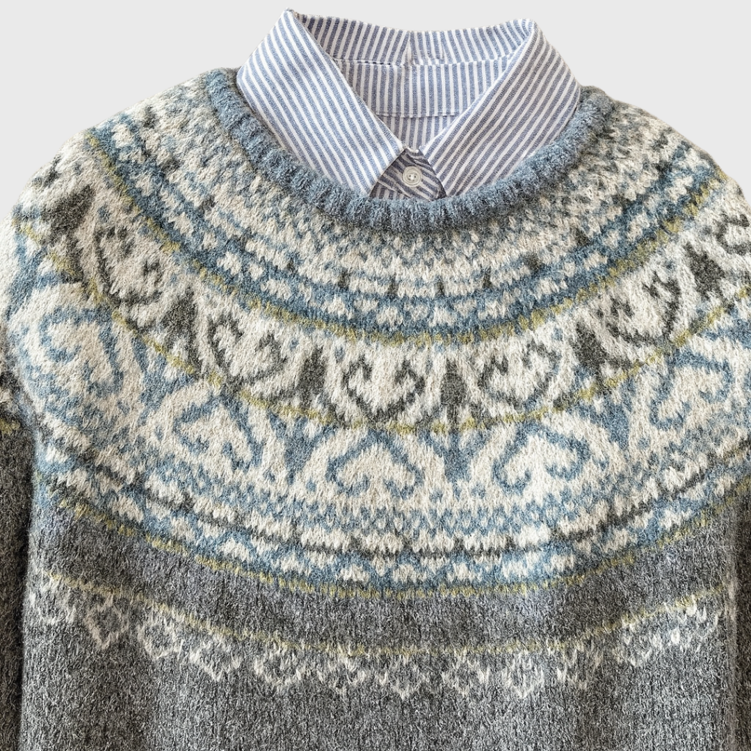 Lux | Light Grey Vintage Jumper with Nordic Pattern | Elina Dublin