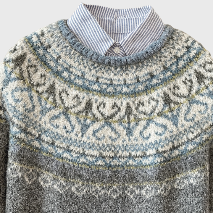 Lux | Light Grey Vintage Jumper with Nordic Pattern | Elina Dublin