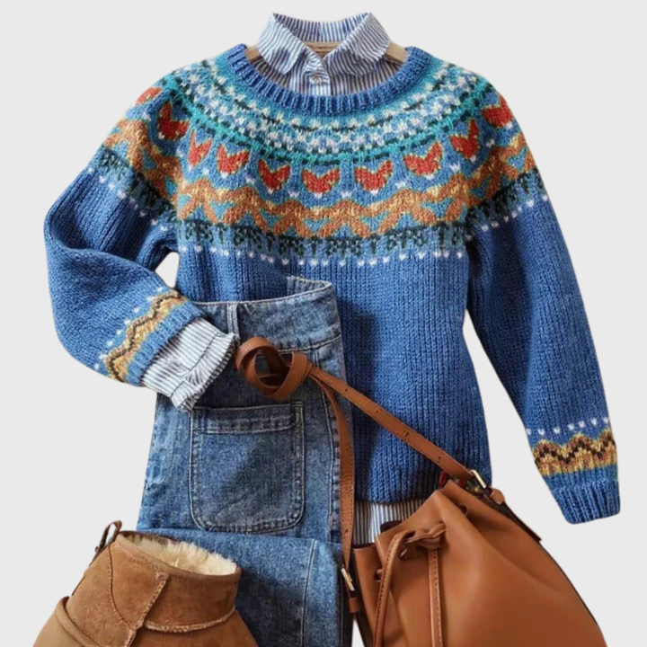 Velve | Blue Classic Vintage Jumper with Nordic Pattern | Elina Dublin