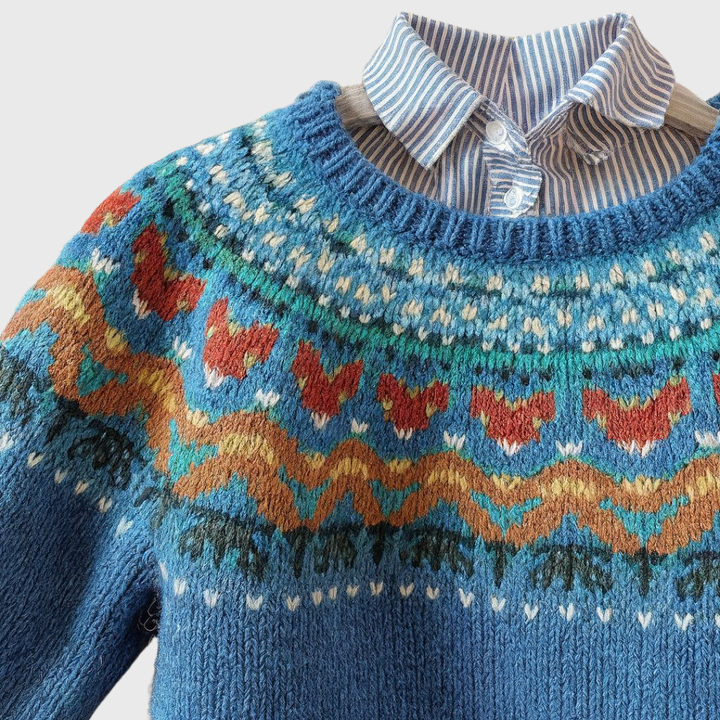 Velve | Blue Classic Vintage Jumper with Nordic Pattern | Elina Dublin