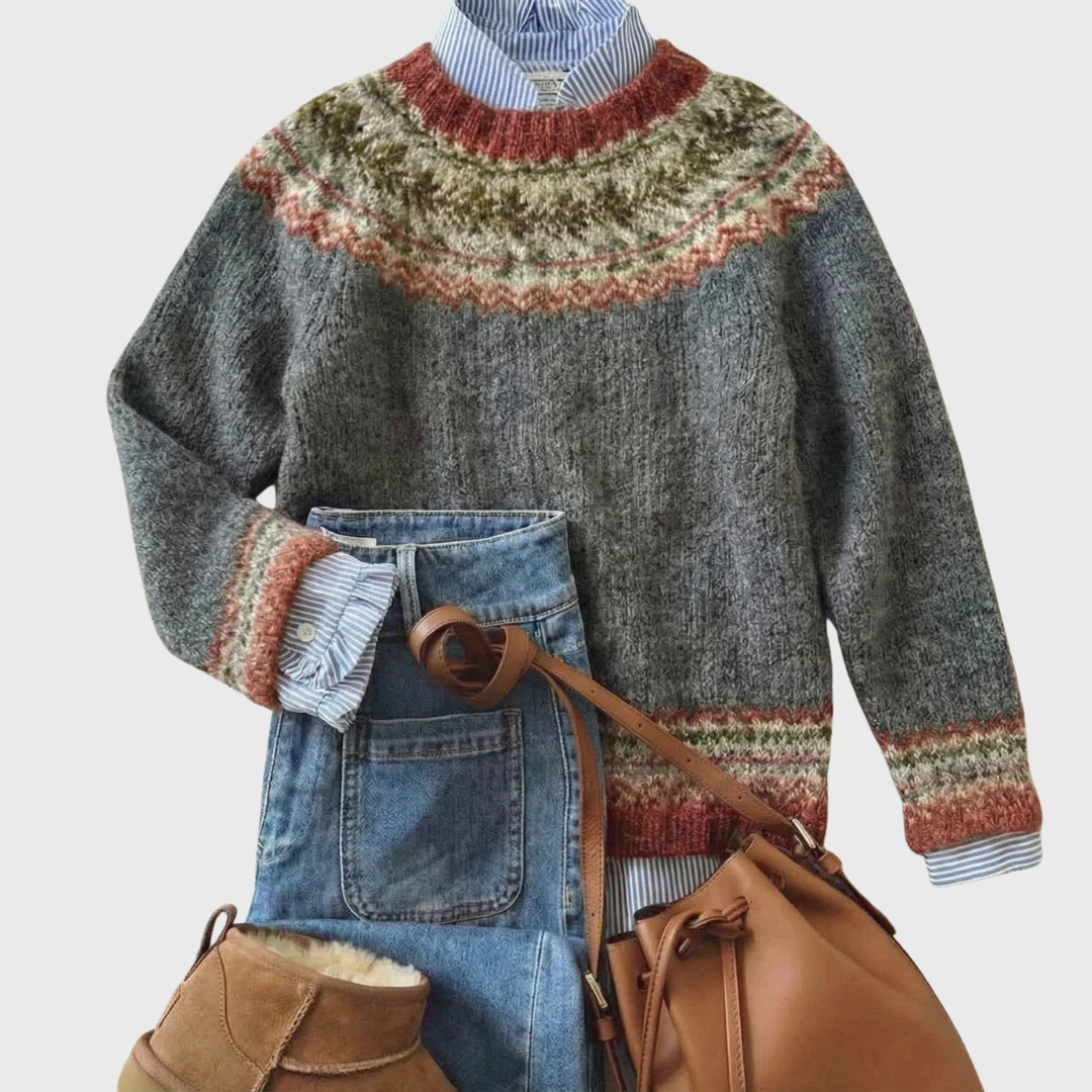 Marve | Grey Classic Vintage Jumper with Nordic Pattern | Elina Dublin