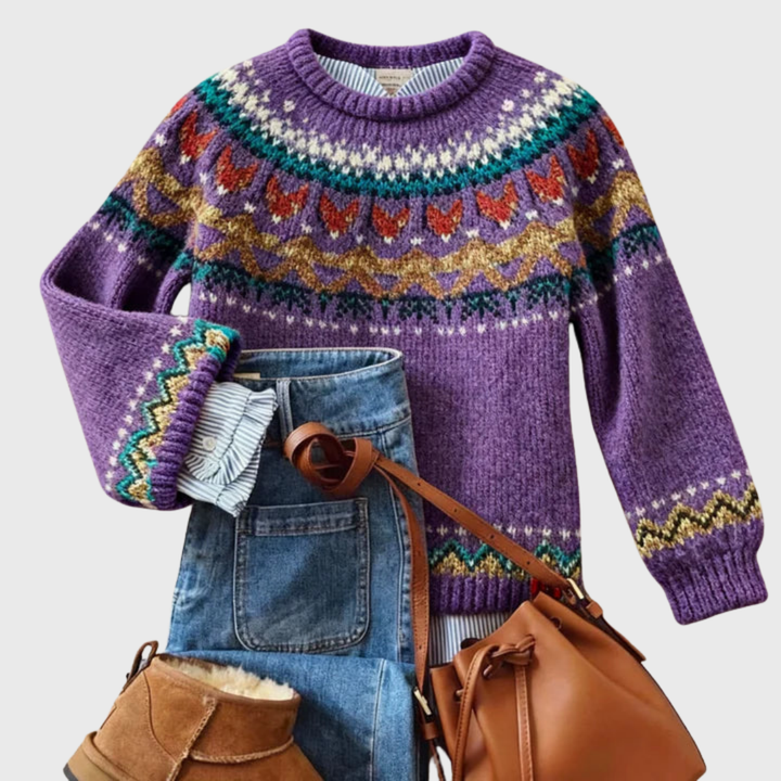 Silvi | Purple Classic Vintage Jumper with Nordic Pattern | Elina Dublin