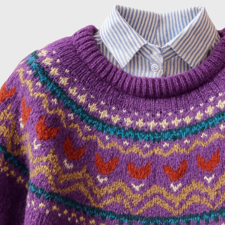 Silvi | Purple Classic Vintage Jumper with Nordic Pattern | Elina Dublin