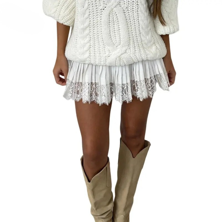 VINA™ - Low Waist Lace Mini Skirt with Pleated A-Line Wear | Elina Dublin