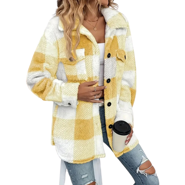 HALCYON™ – Cozy Plaid Fuzzy Button Coat Jacket | Elina Dublin