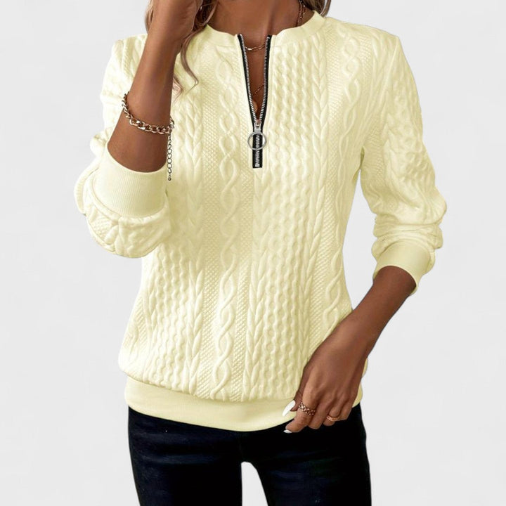 Minda - Women's Cable Knit Zip Sweater | Elina Dublin