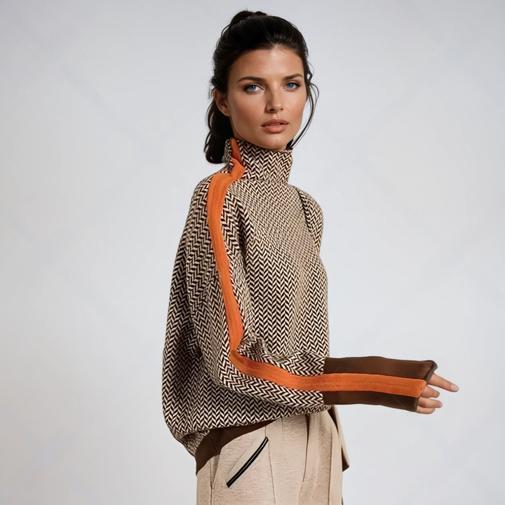 Beatriz - Turtleneck Sweater with Bold Contrast Stripes | Elina Dublin