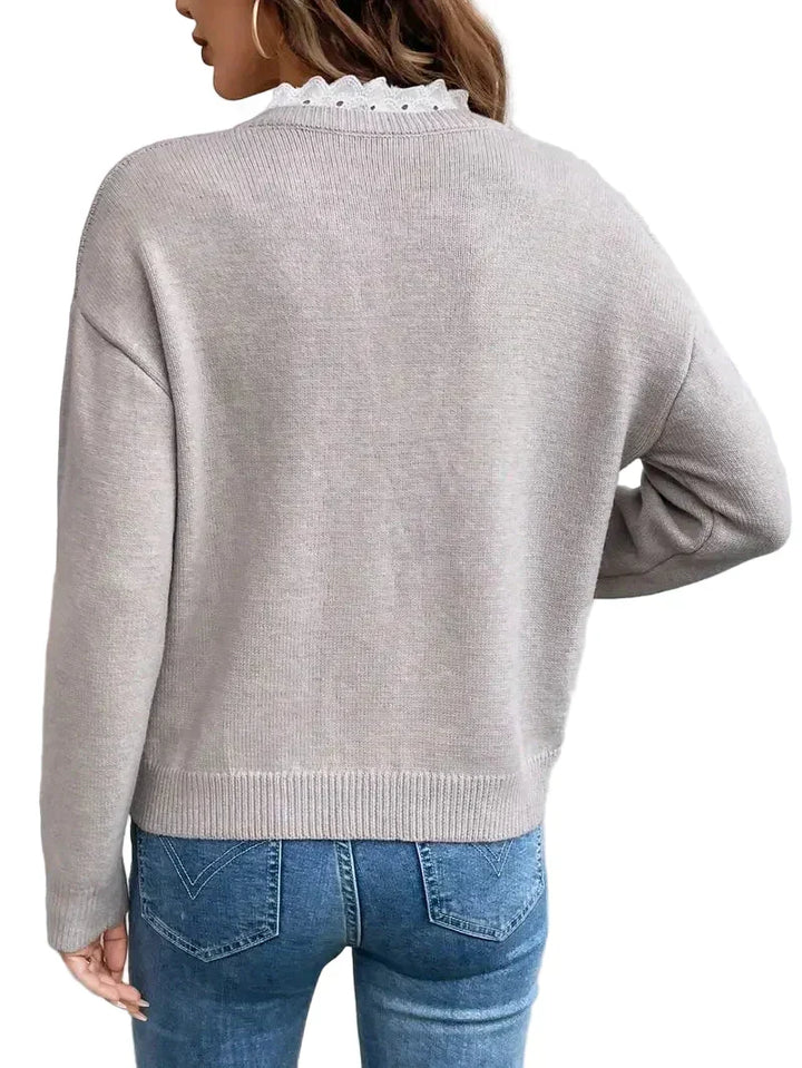 Celine - Chic Knit Sweater with Elegant Lace Collar | Elina Dublin