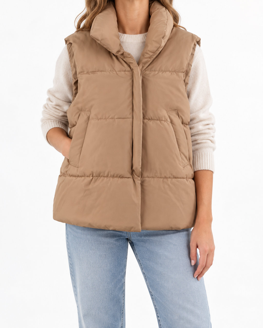 ALULA™ - Comfy Oversized High Neck Sleeveless Puffer Jacket — Elina Dublin studio photograph