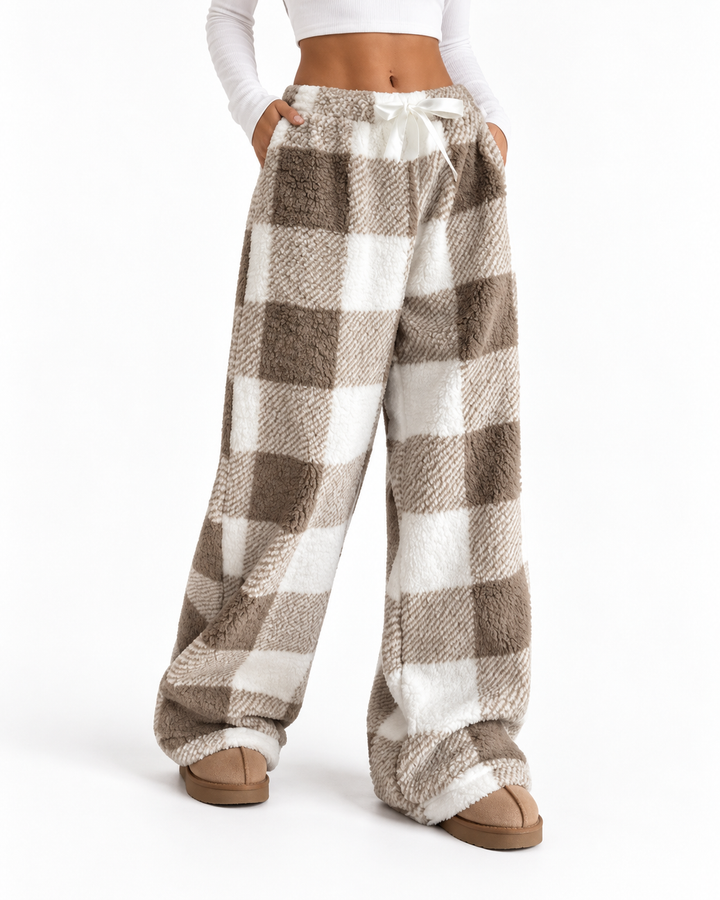 AMBER™ - Comfortable Plaid Straight Pants for Cold Weather Wear — Elina Dublin studio photograph
