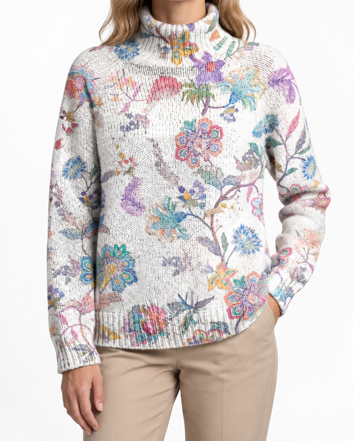 Aoibhmhainn - Pastelfloral White Jumper — Elina Dublin studio photograph