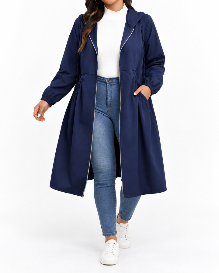 AVRIL™ - Casual Plus Size Drawstring Zip-Up Long Sleeve Hooded Coat — Elina Dublin studio photograph