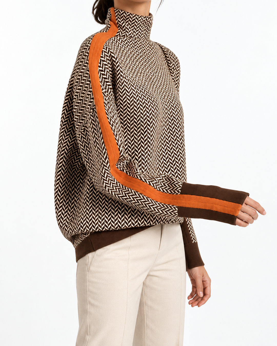 Beatriz - Turtleneck Sweater with Bold Contrast Stripes — Elina Dublin studio photograph