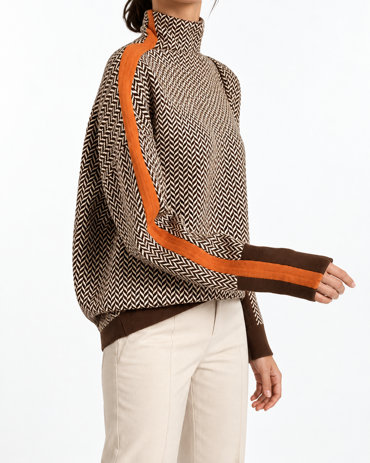 Beatriz - Turtleneck Sweater with Bold Contrast Stripes — Elina Dublin studio photograph