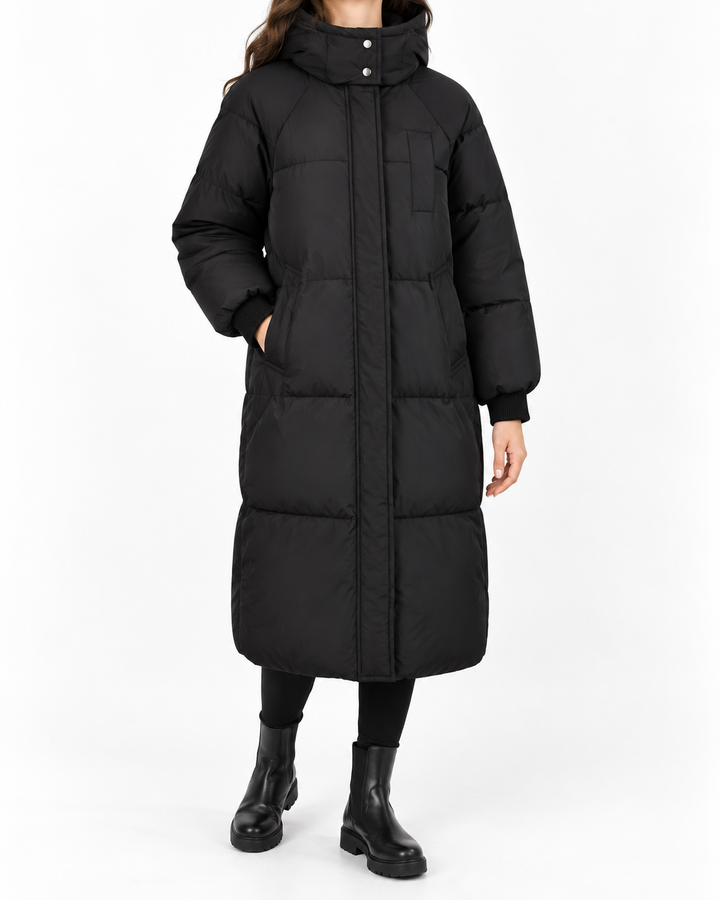 BERNA™ - Classic Hooded Puffer Jacket Long Winter Coat for Women — Elina Dublin studio photograph