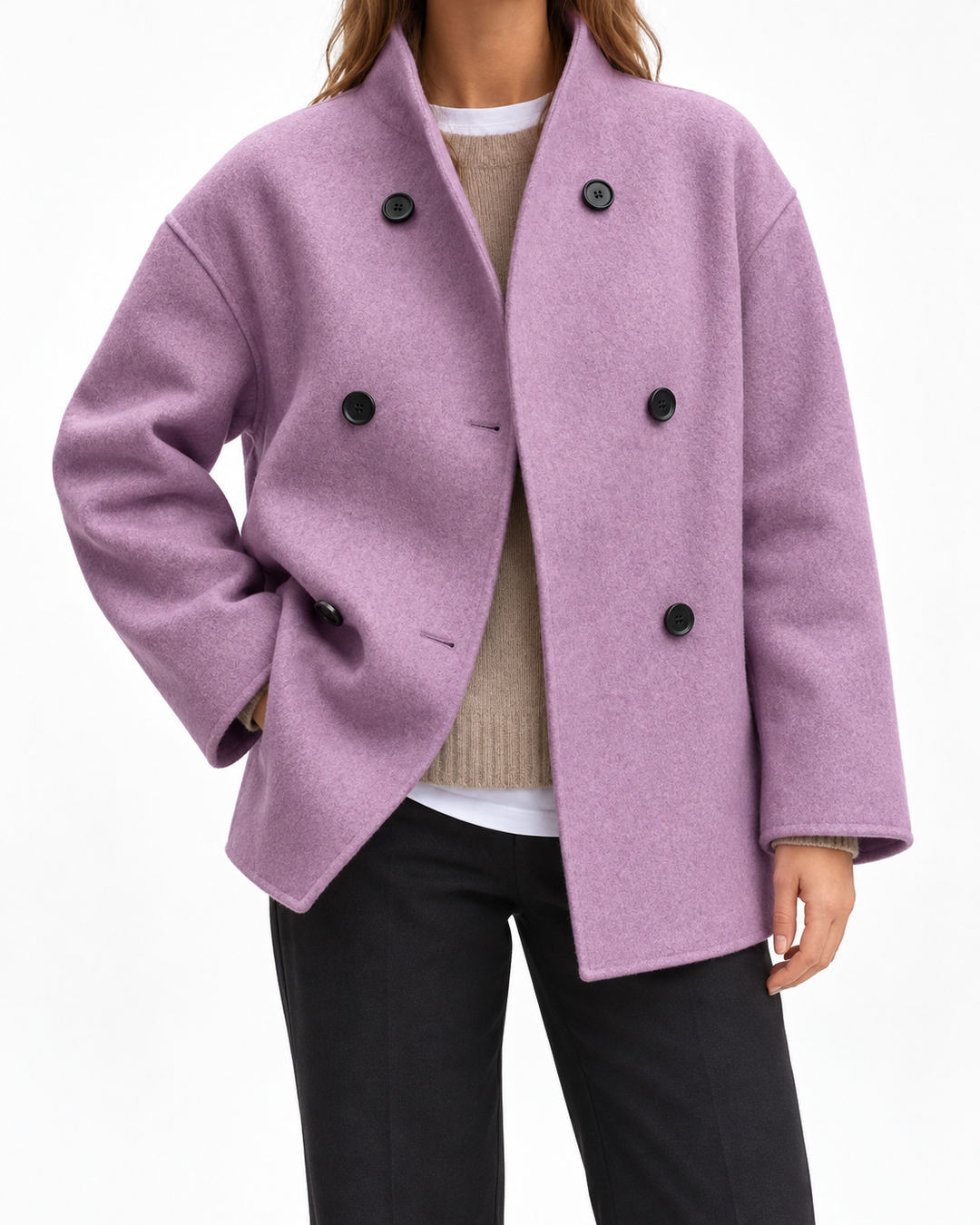 BINI™ - Cozy Long Sleeve Stand Collar Coat — Elina Dublin studio photograph