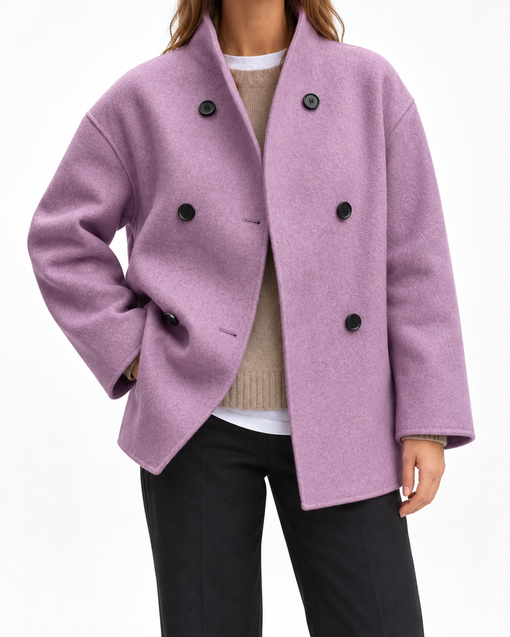 BINI™ - Cozy Long Sleeve Stand Collar Coat — Elina Dublin studio photograph